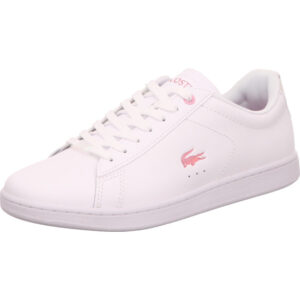 Lacoste Damen Sneaker weiß mit weißer Schnürung und rosa Logo mit weißer Sohle