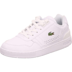 Lacoste Damen Sneaker weiß mit grünem Logo und weißer Schnürung mit weißer dicker Sohle