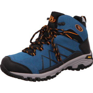 Brütting Wander und Trekkingschuhe Herren blau schwarz mit schwarz orangener Schnürung und grau schwarzer Sohle