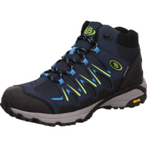 Brütting Wander und Trekkingschuh Schnürer blau kombi mit neongelb und grau schwarzer Sohle