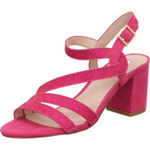 La strada Damen Sandalette pink Glitzer mit goldener Schnalle und pinker Sohle