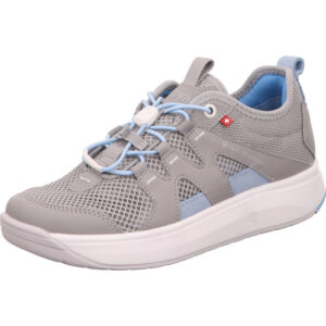 Joya Damen Aktivschuh mit Abrollsohle und blauer Zipper mit grau blau und weißer Sohle
