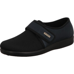 Fly Flot Herren Hausschuh geschlossen schwarz blau kombi mit Klett und schwarzer Sohle