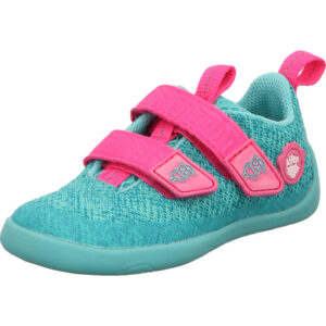 Affenzahn Kinder Halbschuh Mädchen türkis mit pinkem Klett und türkiser Sohle