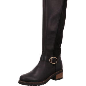 Remonte Damen Stiefel schwarz mit goldener Schnalle und schwarzer Sohle