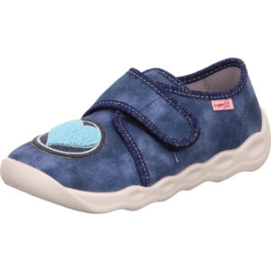 Superfit Kinder Hausschuh blau mit blauem Herz und weißer Sohle