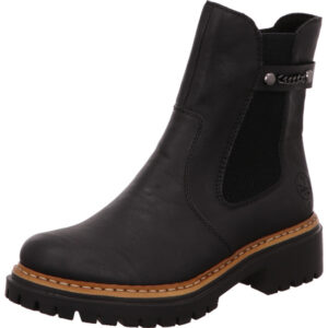 Rieker Damen Stiefelette schwarz mit schwarzer Sohle