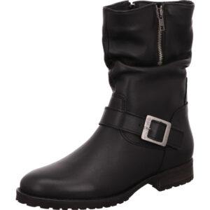 Palpa Damen Stiefelette schwarz mit silber Schnalle und Reißverschluss und schwarzer Sohle