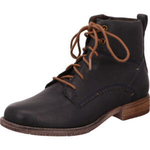 Josef Seibel Damen Stiefelette dunkelblau mit brauener Schnürung und brauner Sohle