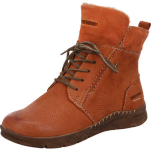 Josef Seibel  Damen Stiefelette orange mit brauner Schnürung und brauner Sohle