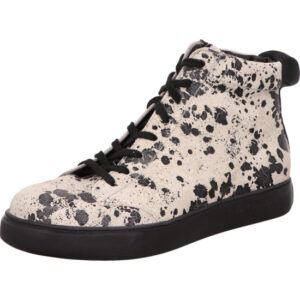 Finn Comfort Damen Stiefelette Schnürer creme mit schwarzen Punkten und schwarzer Schnürung mit schwarzer Sohle