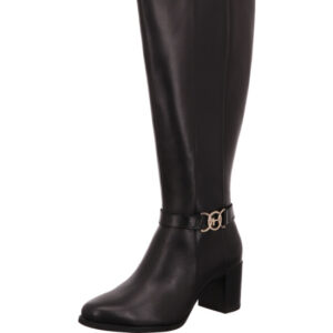 Tamaris Damen Stiefelette schwarz mit goldener Schnalle und schwarzer Sohle