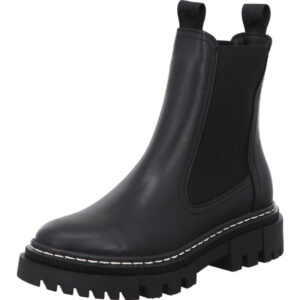 Tamaris Damen Stiefelette schwarz mit weißer Naht und schwarzer Sohle