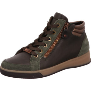 Ara Damen Stiefelette Schnürer dunkelbraun olive mit mini Reißverschluss und dunkler Sohle