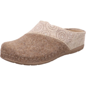 Rohde Damen Hausschuh beige kombi mit Glitzersteinen und heller Sohle