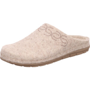 Rohde Damen Hausschuh weiß beige mit beiger Sohle und Glitzersteinen
