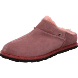 Rohde Damen Hausschuh rosa mit rosa Fell und schwarzer Sohle