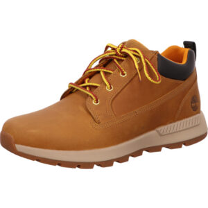 Timberland Low Lace Up Herren Stiefelette beige mit gelb roter Schnürung und weiß brauner Sohle