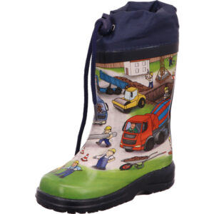 Beck Kinder Gummistiefel Baustellenmmotiv mit dunkleblauer Sohle und Bund