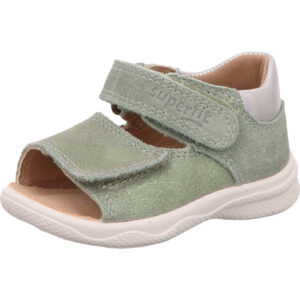 Superfit Kinder Mädchen Lauflernsandalette mint mit Glitzer und Klett mit weißer Sohle