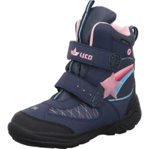 Lico Kinder Boots Mädchen dunkelblau mit pinker Sternschnuppe und Klett mit schwarzer Sohle