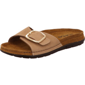 Rohde Damen Sandalette beige braun mit goldener Schnalle und schwarzer Sohle