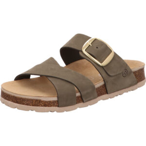 Rohde Damen Pantolette olive mit goldener Sohle und heller Sohle