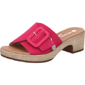 Remonte Damen Pantolette Pink mit Schnalle und braunem Absatz