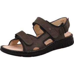 Finn Comfort Herren Sandalen braun mit schwarzem Rand mit Klett und hellem Fußbett mit schwarzer Sohle