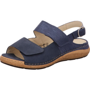 Waldläufer Sandalette Damen mit Klettverschluss und Schnalle blau kombi mit brauner Sohle