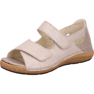 Waldläufer Sandalette Damen mit Klettverschluss beige mit brauner Sohle