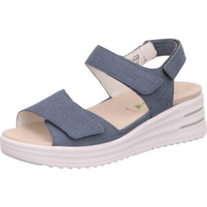 Waldläufer Sandale Damen mit Klettverschluss blau mit weißer Sohle