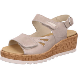Waldläufer Sandalette Damen mit Klettverschluss und Schnalle beige mit brauner Sohle