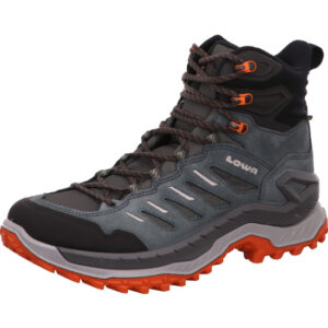 Lowa Innovo GTX Herrenschuh hoch grün grau kombi mit orangener Sohle mit gore-tex
