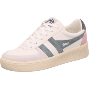 Gola Sneaker Damen weiß rosa mit grünen Streifen und weißer Schnürung mit cremefarbener Sohle