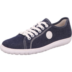 Rieker Damenschuh stoff in blau und weiß und heller Sohle