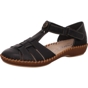 Rieker Damen Sandalen schwarz mit brauner Sohle