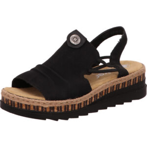 Rieker Damen Sandalette schwarz mit schwarzer Sohle