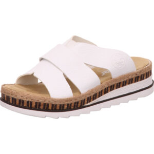 Rieker Damen Pantolette weiß mit brauner Sohle