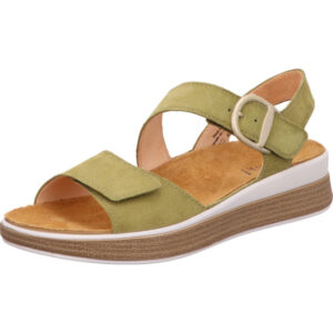 Think Damen Sandalen grün mit silber Schnalle und braun weißer Sohle