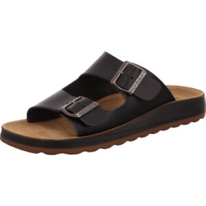 Fly Flot Herren Pantolette schwarz mit silber Schnallen und brauem Fußbett mit schwarzer Sohle