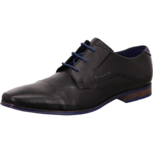 Bugatti Business Schnürschuh schwarz mit blauer Schnürung und schwarzer Sohle