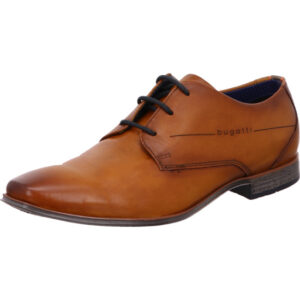 Bugatti Business Schnürschuh Herren cognac mit blauer Schnürung und brauner Sohle