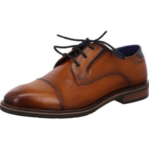 Bugatti Business Schnürschuh Herren cognac mit blauer Schnürung und brauner Sohle