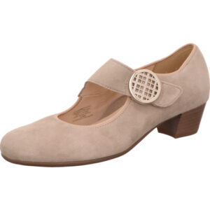 Ara Damen Pumps taupe mit silber Schnalle und brauner Sohle