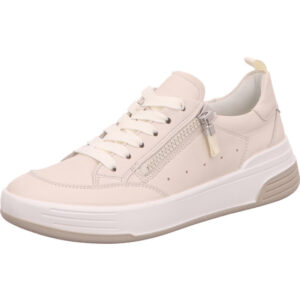 Ara Damen Halbschuh Schnürer creme mit mini Reißverschluss und weißer Sohle