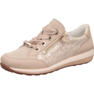 Ara Damen Halbschuh Schnürer creme silber kombi mit goldenem mini Reißverschluss und heller Sohle