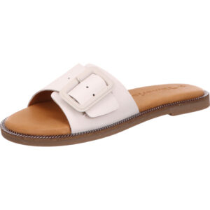 Tamaris Damen Pantolette weiß mit weißer Sohle und brauner Sohle