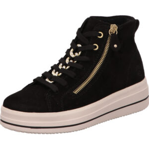 Remonte Damen Halbschuh schwarz mit goldener Schnalle und weißer Sohle