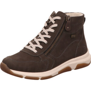 Remonte Damen Stiefelette Schnürer dunkelbraun mit Reißverschluss und heller Sohle